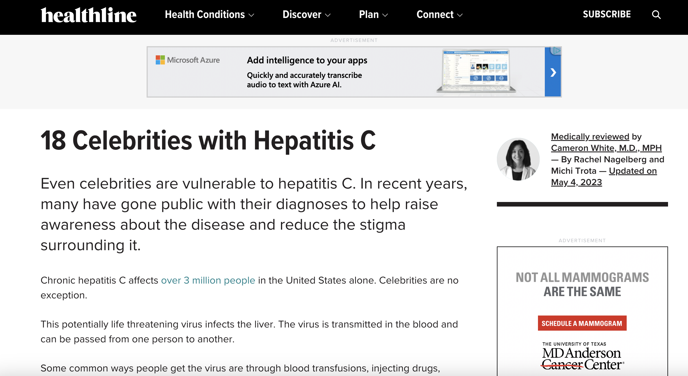 HFR featured in Healthline's "18 Celebrities with Hepatitis C"